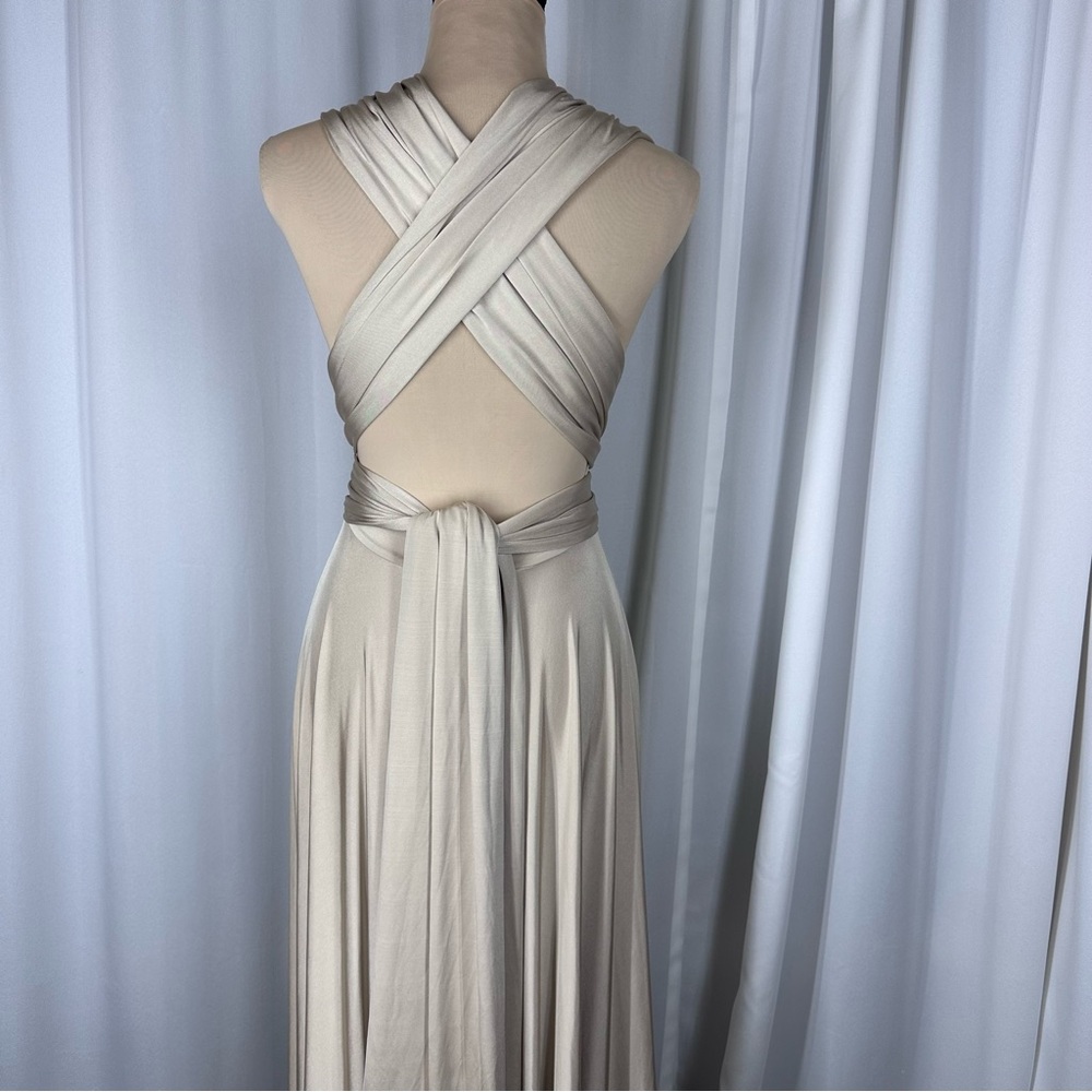 TwoBirds Dress Sz S/M? Multi Way Maxi Champagne Bridesmaid Formal Marylin EUC - Picture 7 of 11